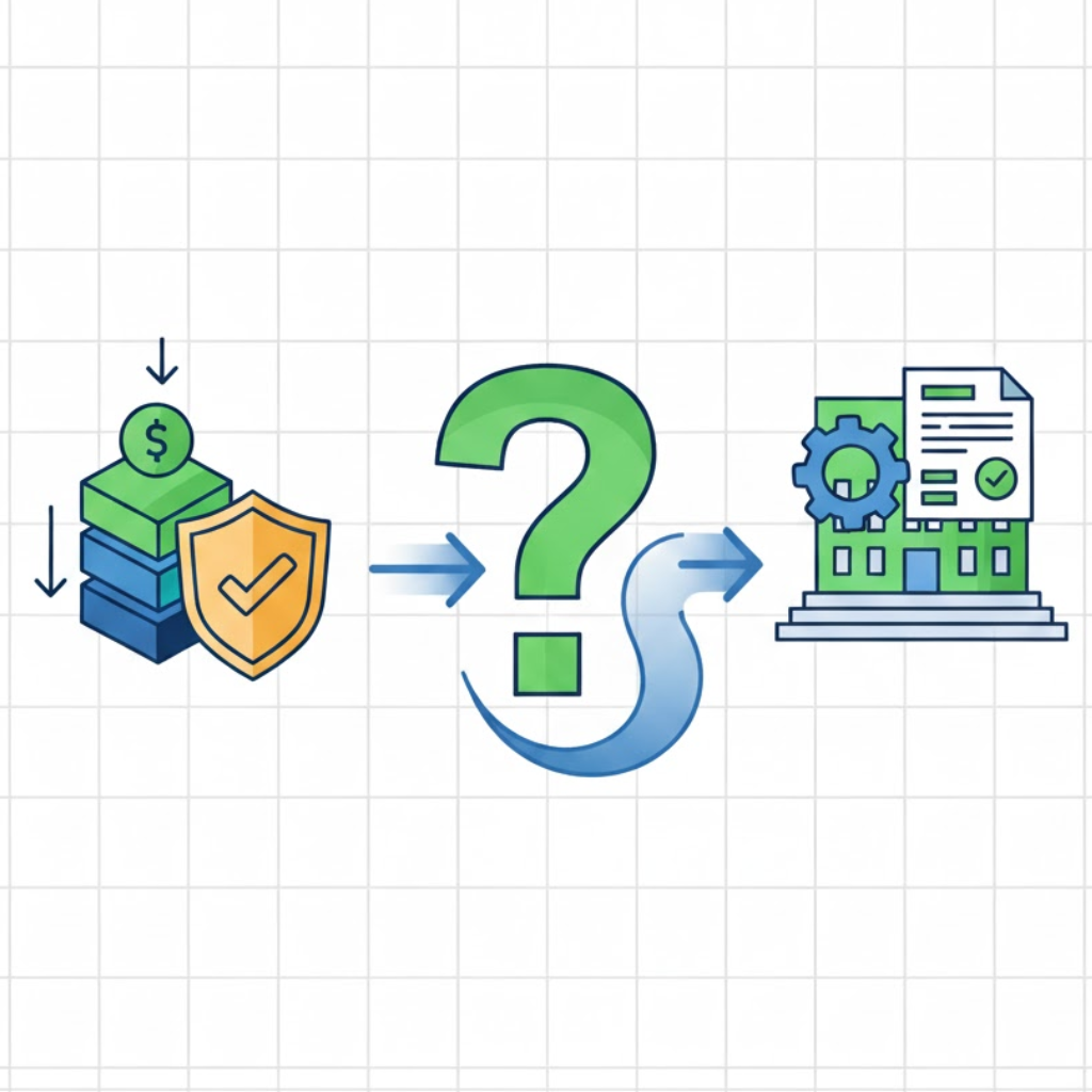 Gráfico de conceito fiscal, com um grande ponto de interrogação central. À esquerda, pilhas de blocos verticais rotuladas como "Cumulativo". À direita, uma balança fiscal equilibrando um cifrão e uma calculadora, ao lado de um diagrama de fluxo com setas rotulado como "Não Cumulativo". A imagem questiona o enquadramento fiscal e a possibilidade de créditos.